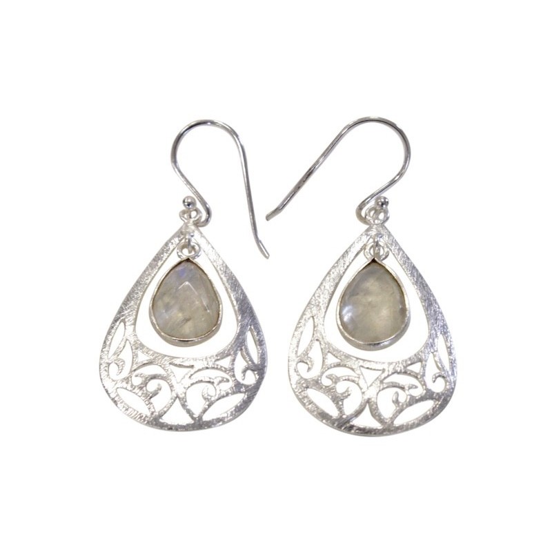 BOUCLES D'OREILLES STYLE BAROQUE EN ARGENT - GOUTTE DE PIERRE DE LUNE