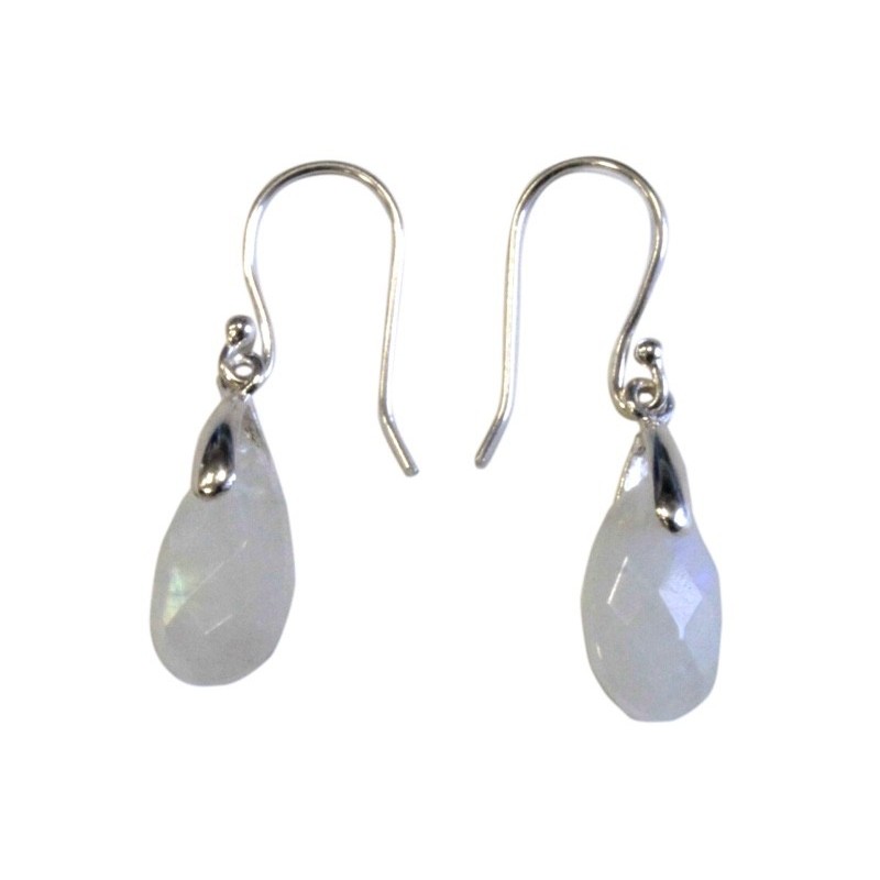 BOUCLES D'OREILLES ARGENT GOUTTE FACETTEE - PIERRE DE LUNE