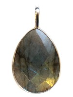 PENDENTIF LABRADORITE OVALE FACETTE - PIERRE 2,5 CM