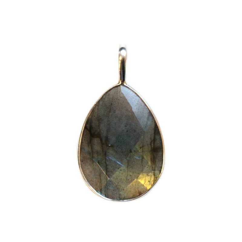 PENDENTIF LABRADORITE OVALE FACETTE - PIERRE 2,5 CM