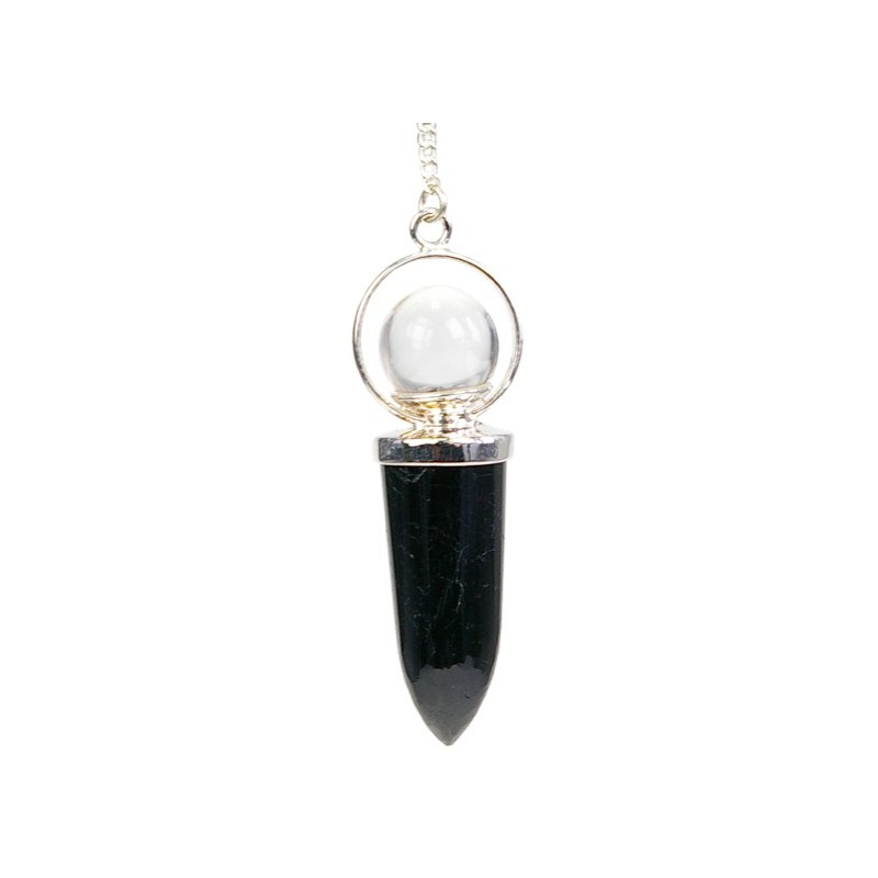  Pendule pointe Tourmaline noire et Bille de cristal 