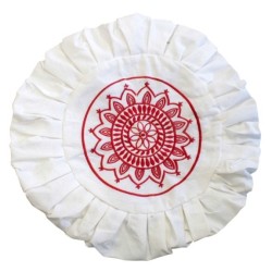 HOUSSE ZAFU BLANCHE - BRODERIE MANDALA ROUGE