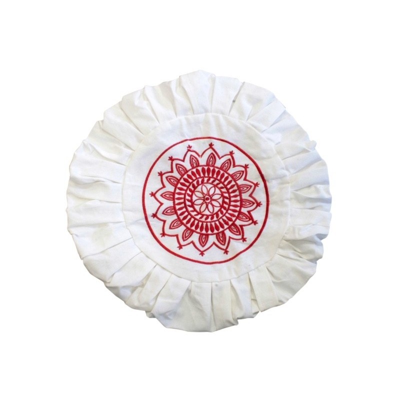 HOUSSE ZAFU BLANCHE - BRODERIE MANDALA ROUGE