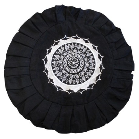 HOUSSE ZAFU NOIRE - BRODERIE MANDALA BLANCHE