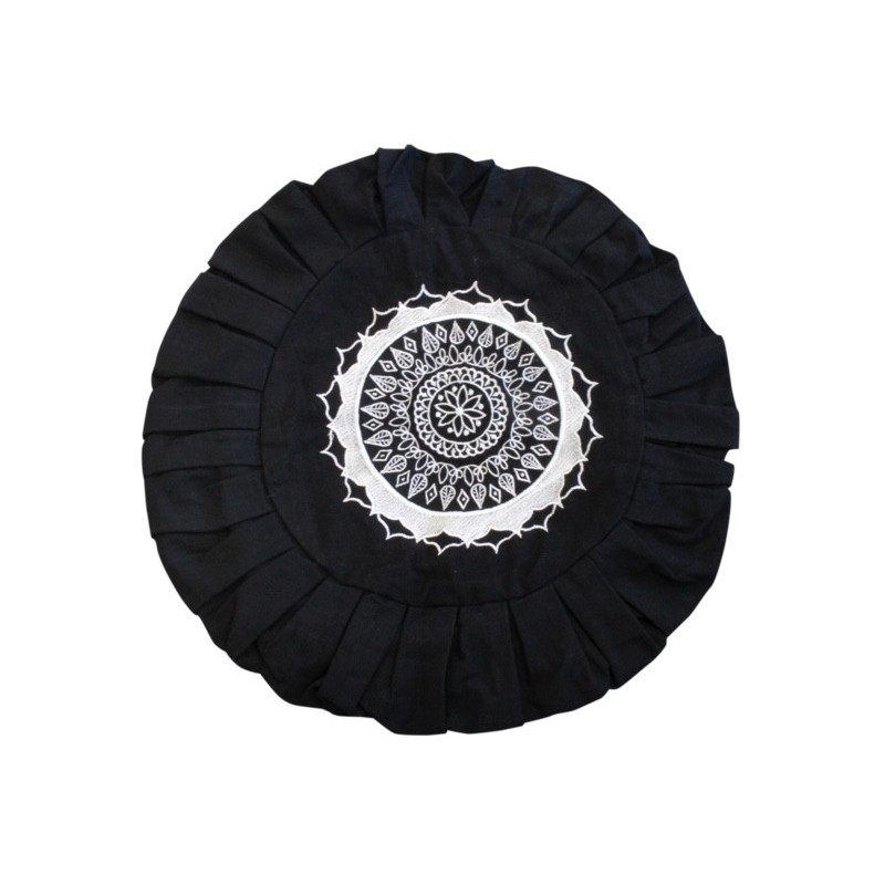 HOUSSE ZAFU NOIRE - BRODERIE MANDALA BLANCHE