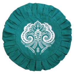 HOUSSE ZAFU VERTE - BRODERIE MANDALA BLANCHE