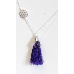 Collier Argent Améthyste Fleur de Vie Pompon