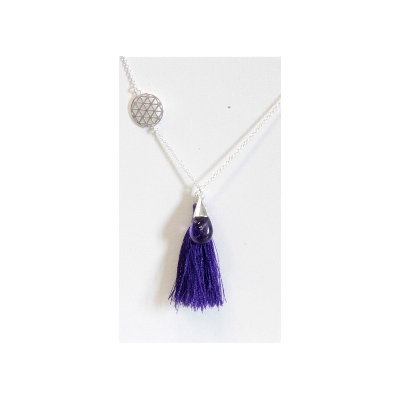 COLLIER ARGENT AMETHYSTE FLEUR DE VIE POMPON