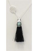 COLLIER ARGENT LABRADORITE FLEUR DE VIE POMPON