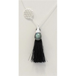 COLLIER ARGENT LABRADORITE FLEUR DE VIE POMPON