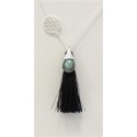 COLLIER ARGENT LABRADORITE FLEUR DE VIE POMPON