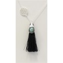 COLLIER ARGENT LABRADORITE FLEUR DE VIE POMPON