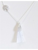 COLLIER ARGENT PIERRE DE LUNE ARBRE DE VIE POMPON