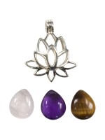 COFFRET COLLIER FLEUR DE LOTUS 3 PIERRES INTERCHANGEABLES