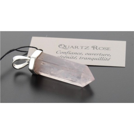 PENDENTIF ARGENT POINTE QUARTZ ROSE