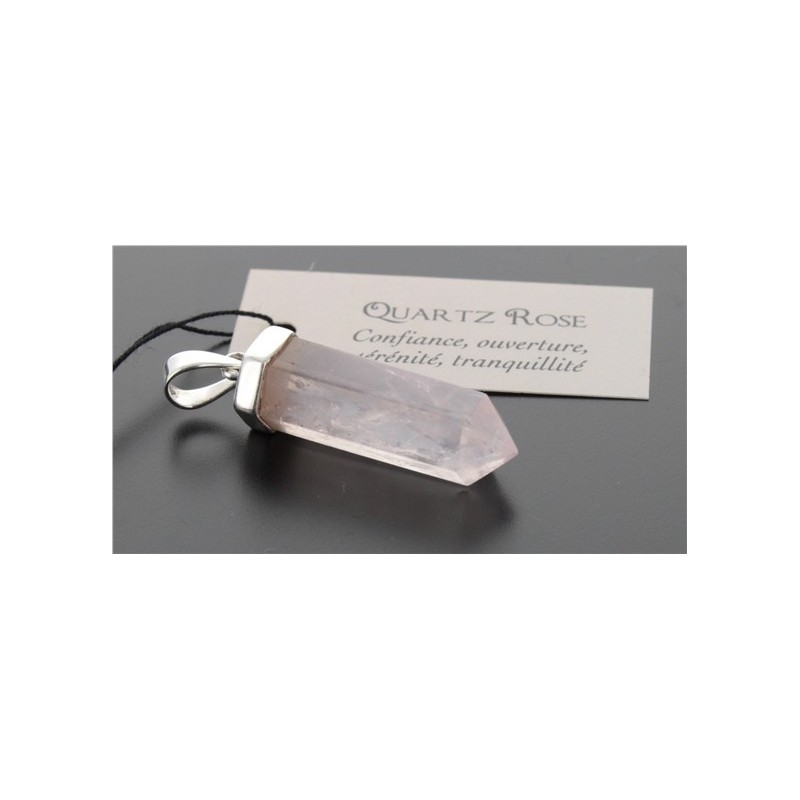 PENDENTIF ARGENT POINTE QUARTZ ROSE