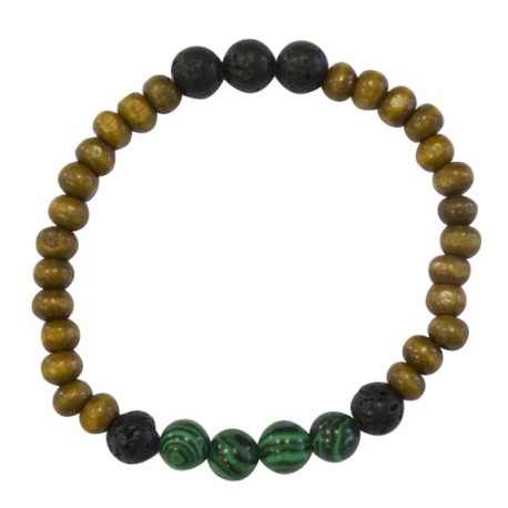 BRACELET HOMME PERLES DE LAVE BOIS MALACHITE