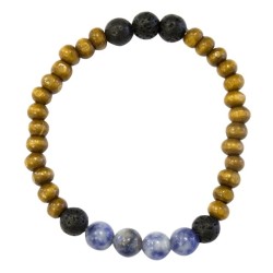 BRACELET HOMME PERLES DE LAVE BOIS SODALITE