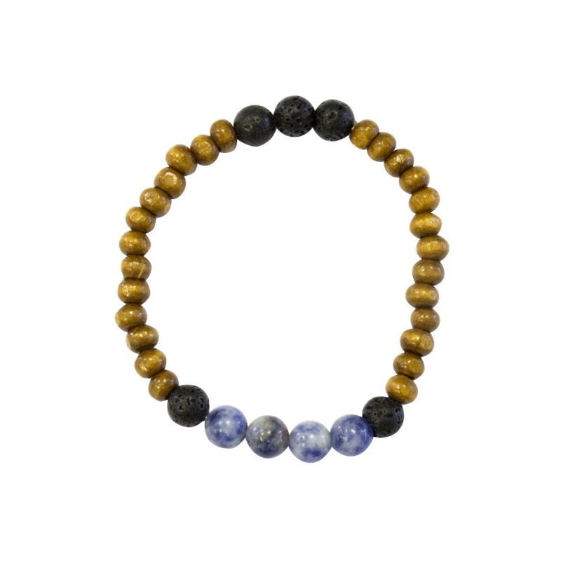 BRACELET HOMME PERLES DE LAVE BOIS SODALITE