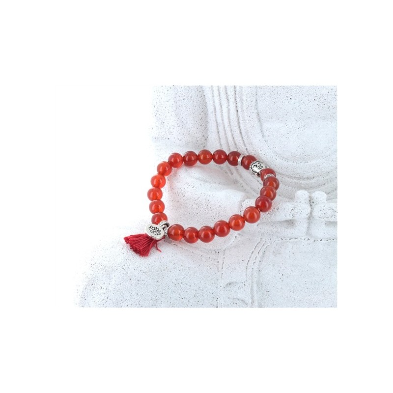 BRACELET YOGA CORNALINE POMPON ET LOTUS