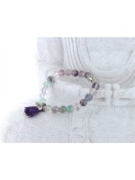 BRACELET YOGA RAINBOW FLUORITE POMPON ET LOTUS