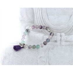 Bracelet Yoga Rainbow Fluorite Pompon et Lotus