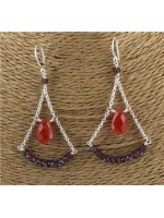 Boucles d'oreilles en Argent - Grenat et Cornaline