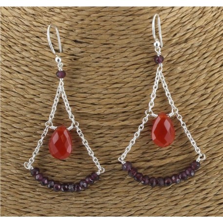 Boucles d'oreilles en Argent - Grenat et Cornaline