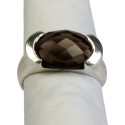 Bague argent Quartz fumé facetté - Taille 52