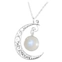 Collier en forme de Croissant de Lune avec  Pierre de Lune sertie