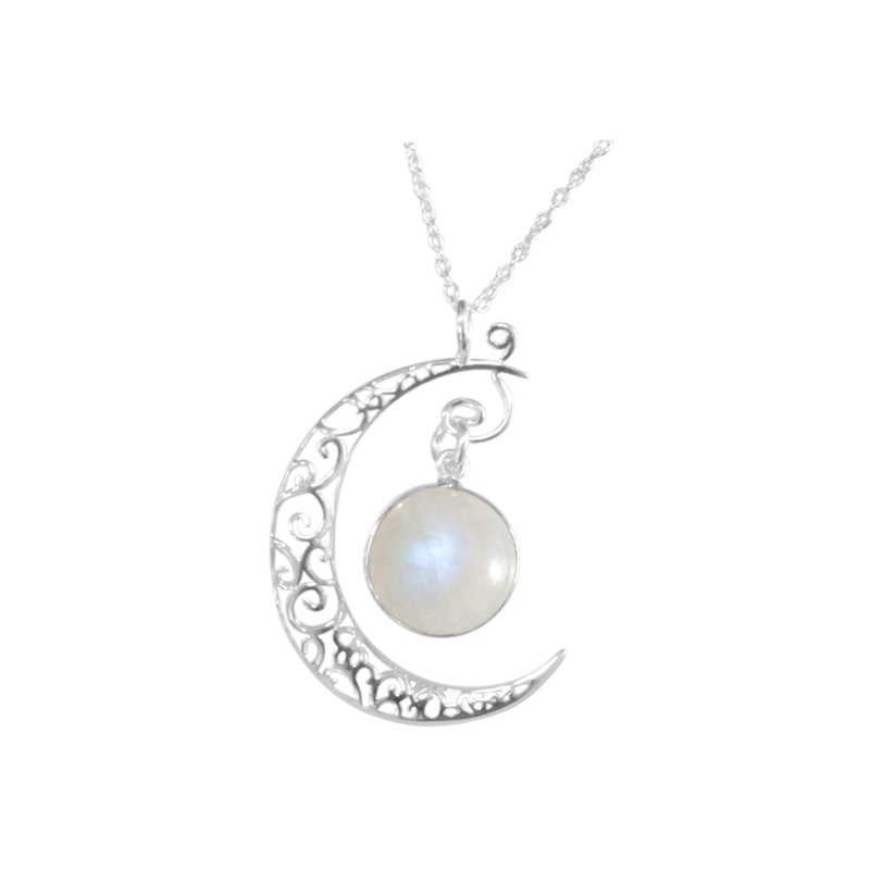 Collier en forme de Croissant de Lune avec  Pierre de Lune sertie