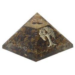 Pyramide Orgonite Oeil de Tigre avec Symbole Arbre de Vie