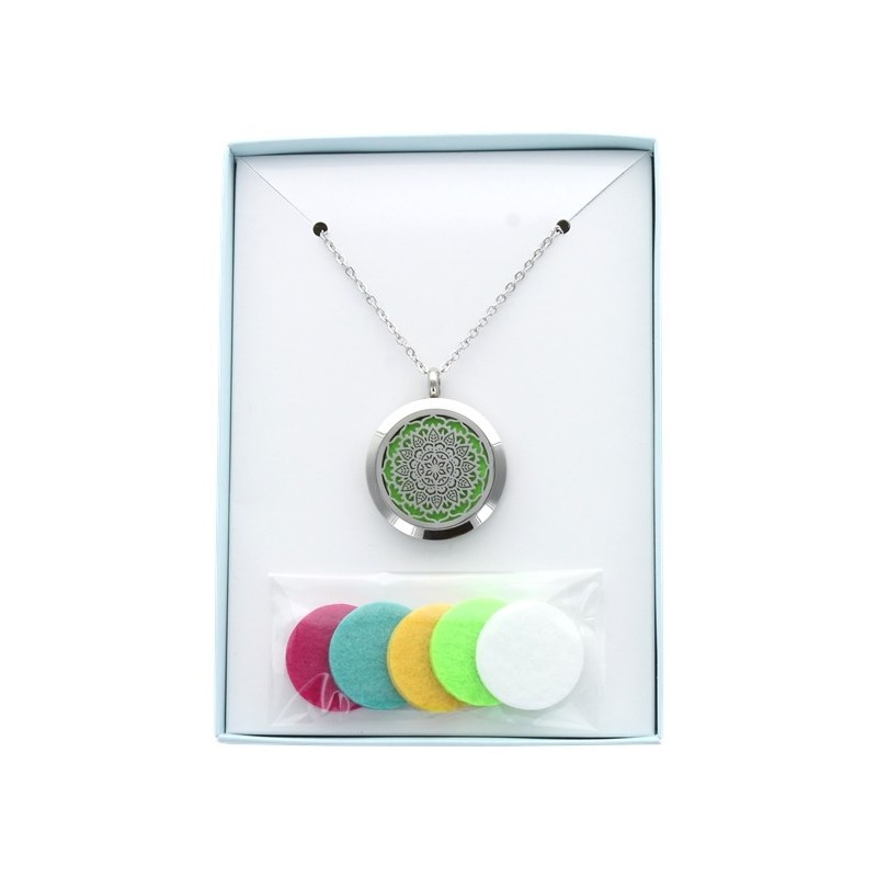 Coffret Sautoir Pendentif Diffuseur - Mandala - 3 cm