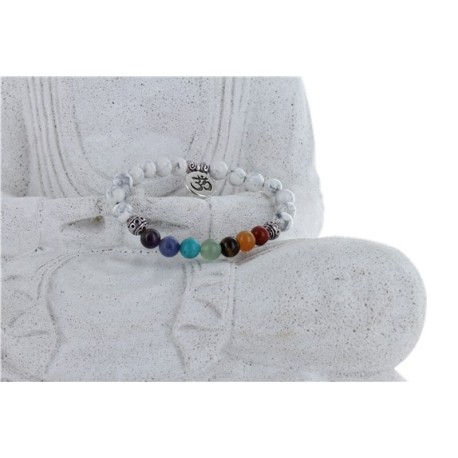 Bracelet 7 Chakras et Howlite Blanche Naturelle avec Charms Om