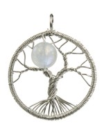 Pendentif Arbre de Vie Tissage Argent et Pierre de Lune