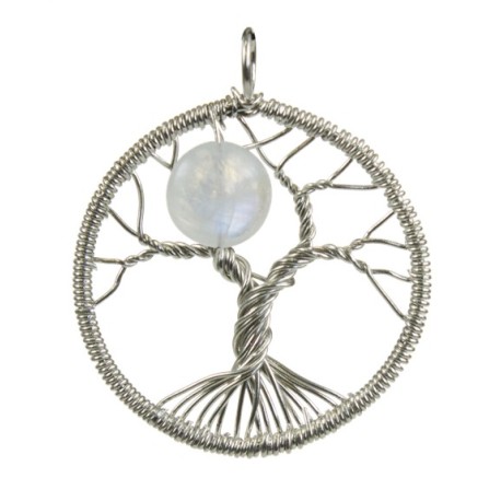 Pendentif Arbre de Vie Tissage Argent et Pierre de Lune