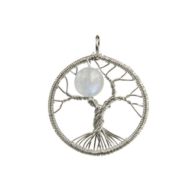 Pendentif Arbre de Vie Tissage Argent et Pierre de Lune