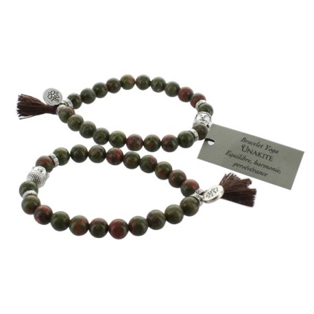 Bracelet Yoga Unakite Pompon et Lotus - lot de 2