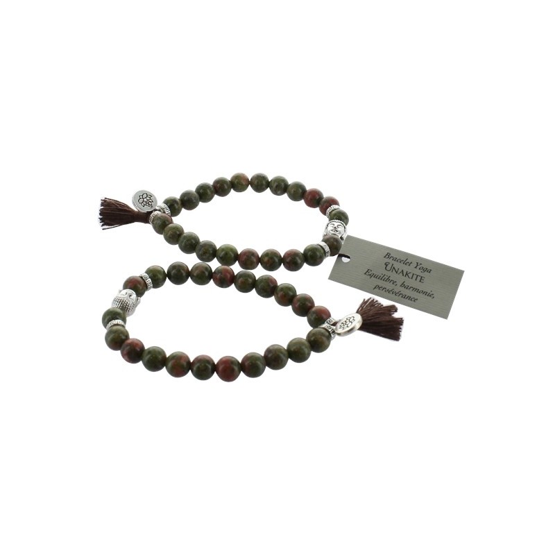 Bracelet Yoga Unakite Pompon et Lotus - lot de 2