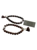 Bracelet Yoga Bois Pétrifié Pompon et Lotus - lot de 2