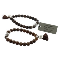 Bracelet Yoga Bois Pétrifié Pompon et Lotus - lot de 2