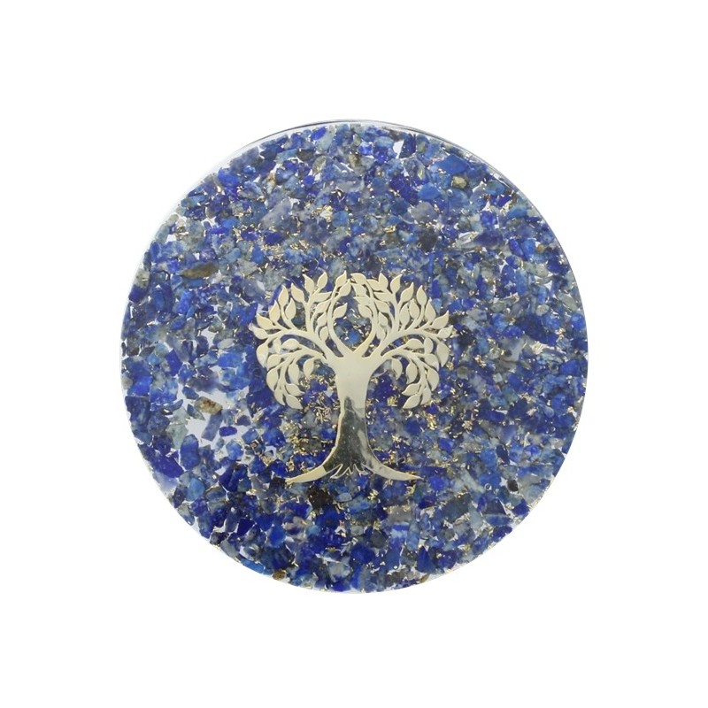 Sous verre Orgonite Lapis Lazuli avec symbole Arbre de Vie
