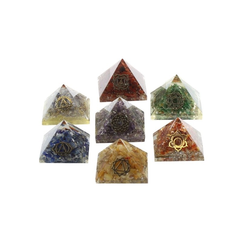 Ensemble de 7 Pyramides Orgonite Chakras