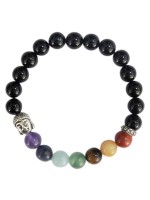 Bracelet 7 Chakras Onyx noir Perles rondes 8 mm