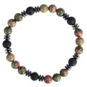 Bracelet H Unakite. Pierre de lave Perles rondes 8 mm