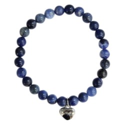 Bracelet Sodalite Perles rondes 6 mm Breloque coeur