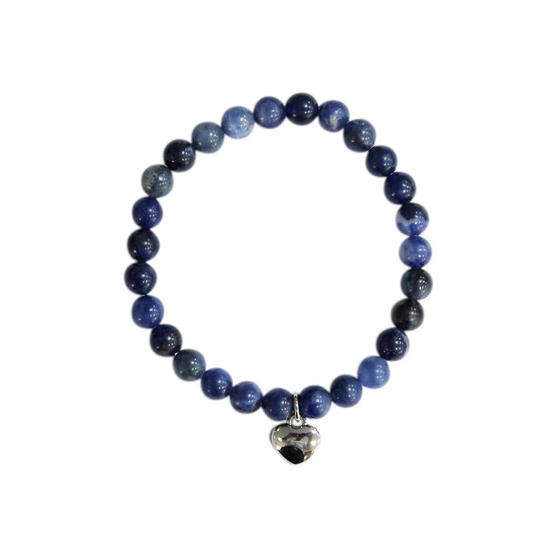 Bracelet Sodalite Perles rondes 6 mm Breloque coeur