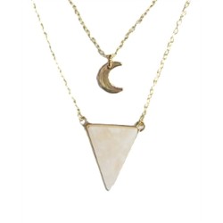 Collier Quartz Rose Triangle et Lune Chaîne dorée