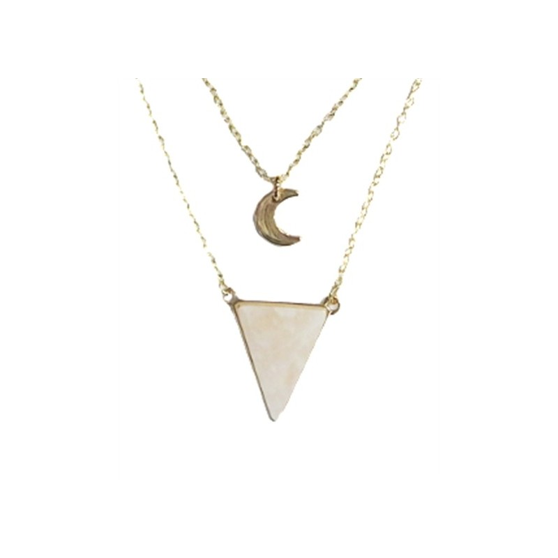 Collier Quartz Rose Triangle et Lune Chaîne dorée