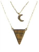 Collier Oeil de Tigre Triangle et Lune Chaîne dorée